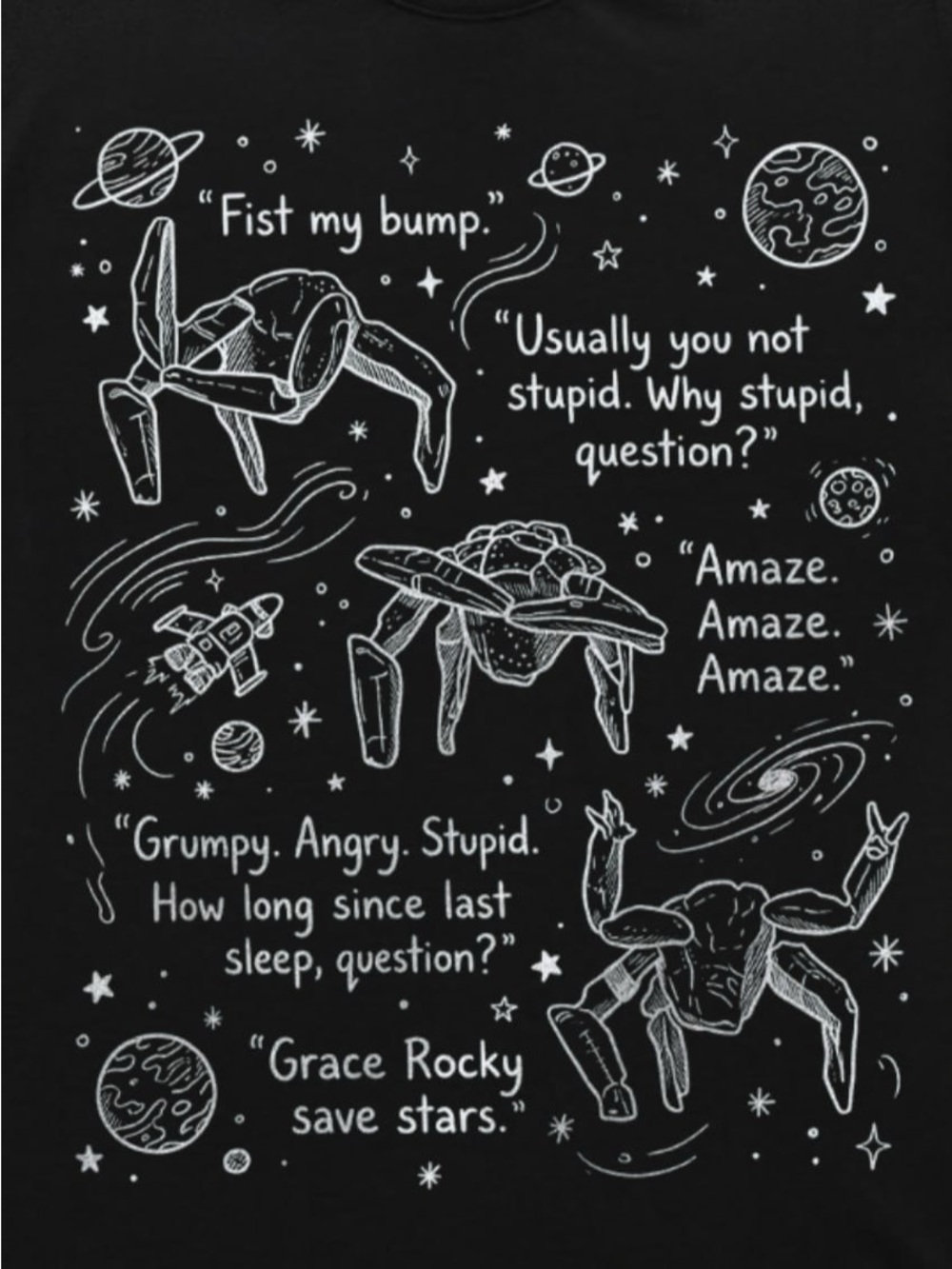 Gildan Black Graphic Tee with Space Crab Illustrations, Project Hail Mary Tee - Picture 2 of 2